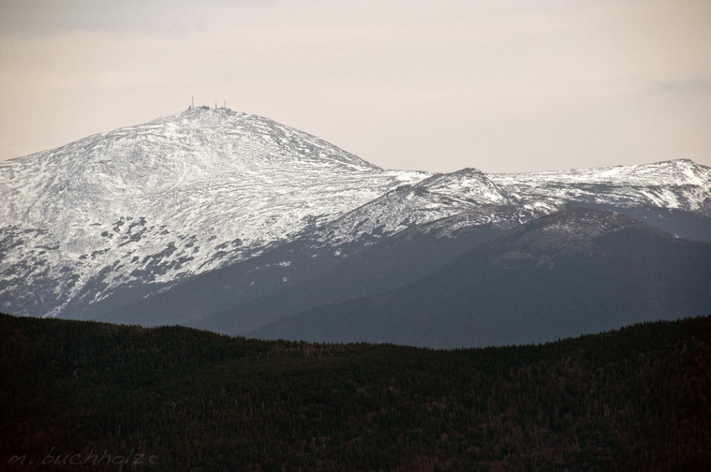 A snow-capped Mt. Washington from overlook on Mt. Zealand