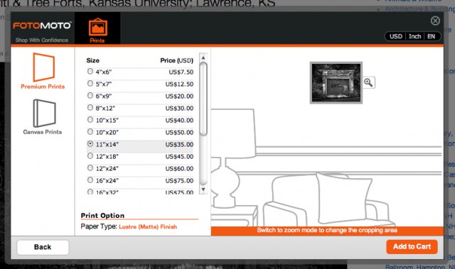 Step 2: Select your print size and select "Add To Cart"