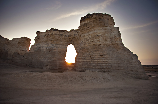 Through The Arch; Sunrise, Monument Rocks/Chalk Pyramids, Gove County, Kansas