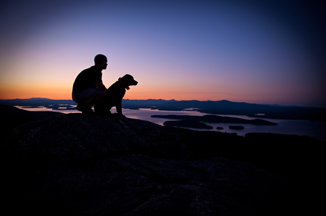 Man & His Dog at Sunset, Mt. Major; Alton, NH