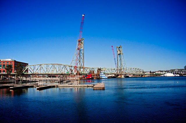 View from the East, Memorial Bridge Removal Preparation; Portsmouth, NH