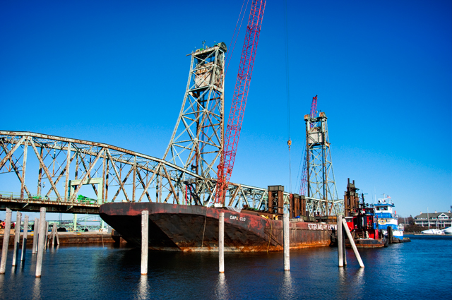 Cape Cod Barge, Memorial Bridge Demolition Preparation; Portsmouth, NH