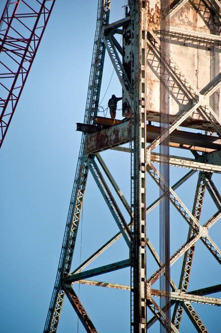 Construction Worker on the Tower, Memorial Bridge Demolition Preparation; Portsmouth, NH