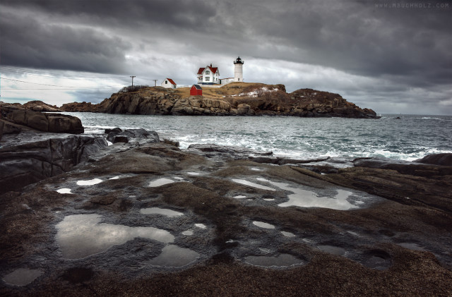 Reflections, Nubble Point Lighthouse, HDR; York, Maine