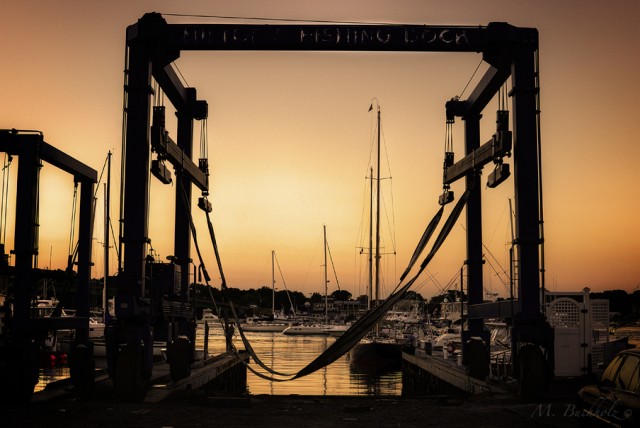 Boat Lift at Sunset; Newburyport, MA